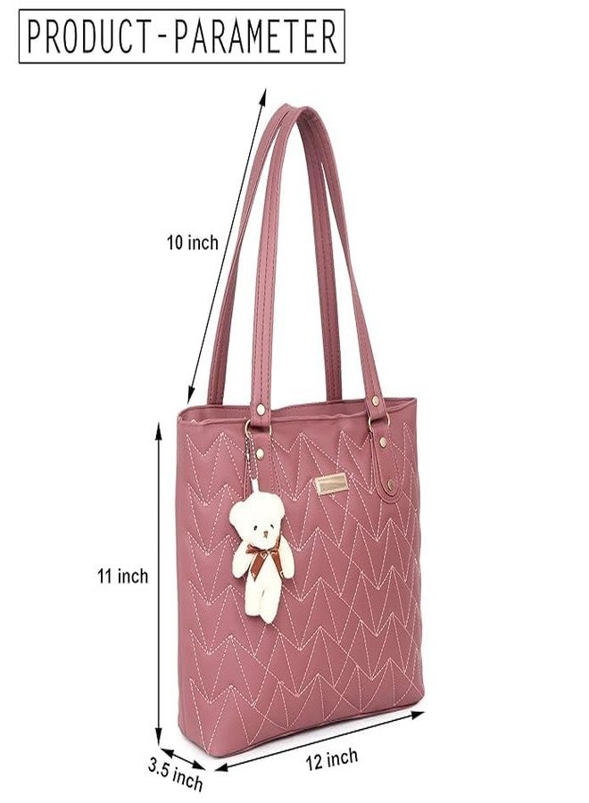 Purse Pulse Faux Leather Handbags, Zip Pocket Canvas Handbag, Office Bag for Women, Shoulder Bag Tote for Women, College Girls (pink) - Image 3